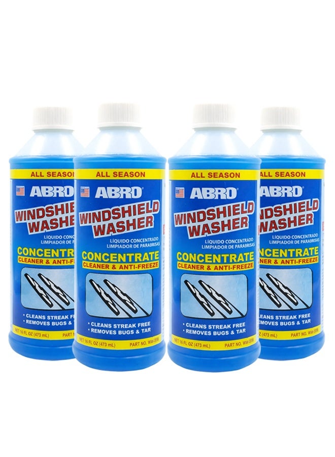 أبرو مجموعة كومبو من 4 قطع من سائل غسيل الزجاج الأمامي المركز من ABRO، منظف ومضاد للتجمد، 473 مل، سائل تنظيف زجاج خالٍ من الخطوط، يزيل الحشرات والغبار والقطران وبقايا الطريق، سائل غسيل لجميع الفصول - WW-516 - Image 1